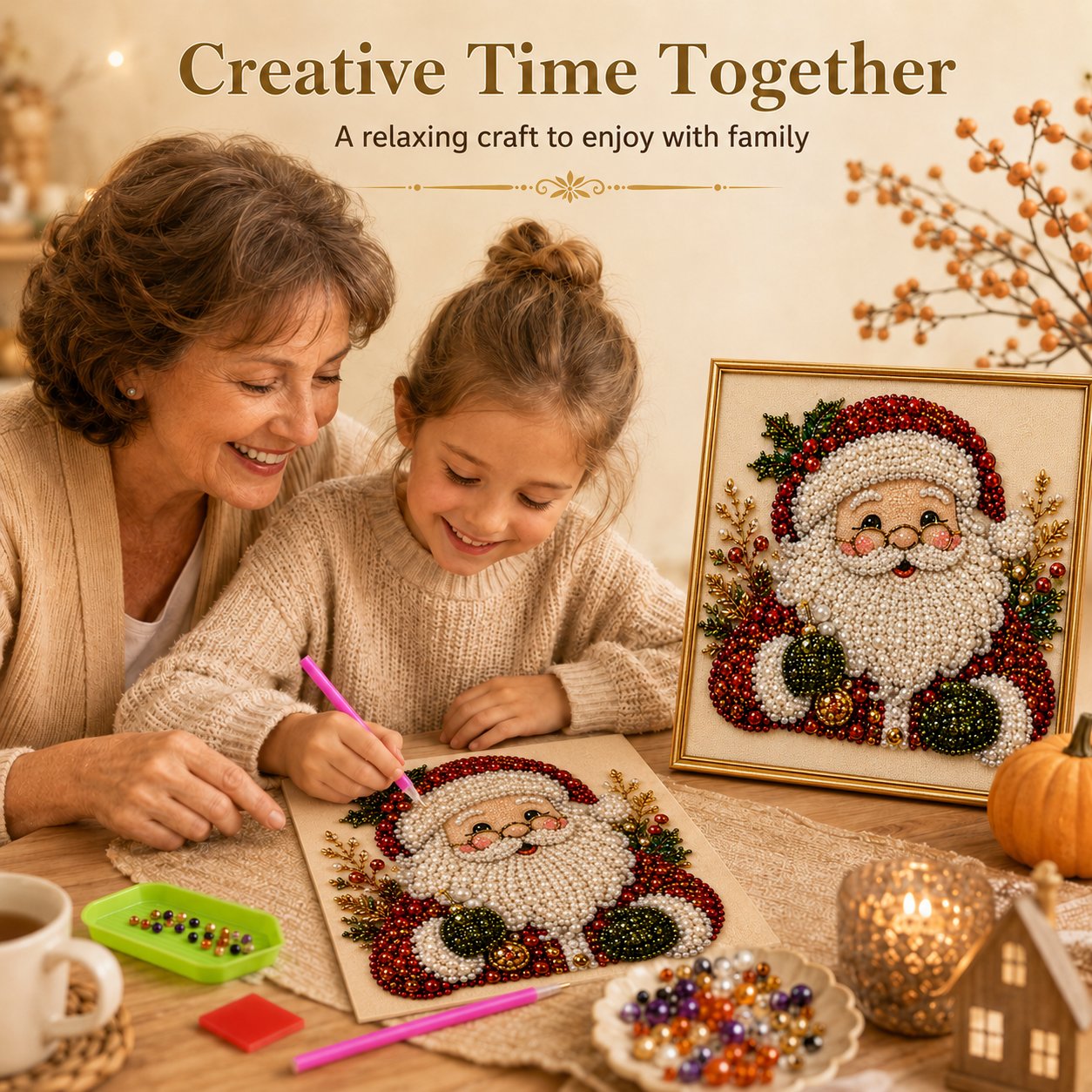 🧘Relaxing & Beginner-Friendly-💎DIY Christmas 3D Pearl Diamond Painting Art Kit With Frame(❤️Same as the Vedio)