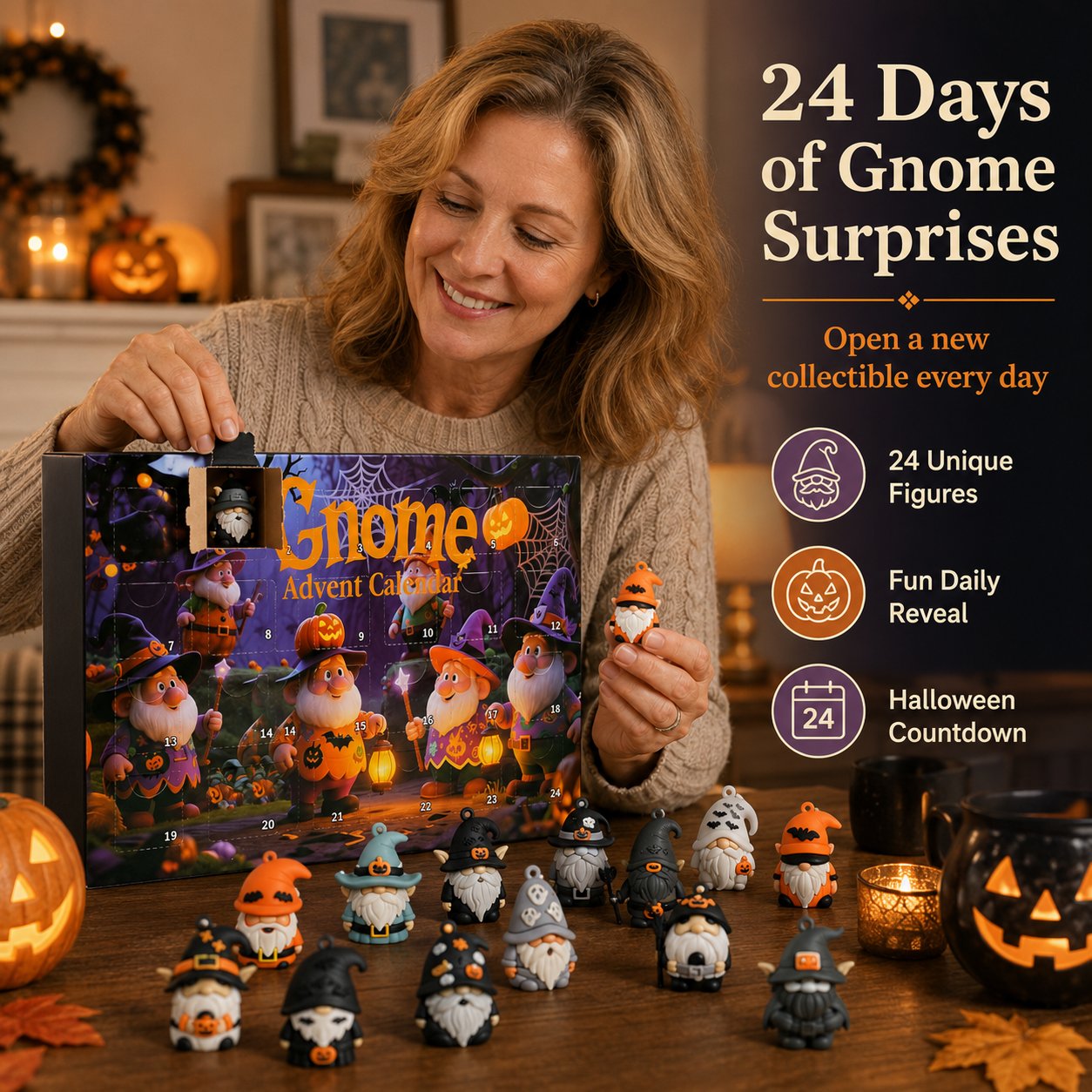 🔥LAST DAY 50% OFF - 🎃24 Days of Halloween Gnome Surprise Figures Advent Calendar Box