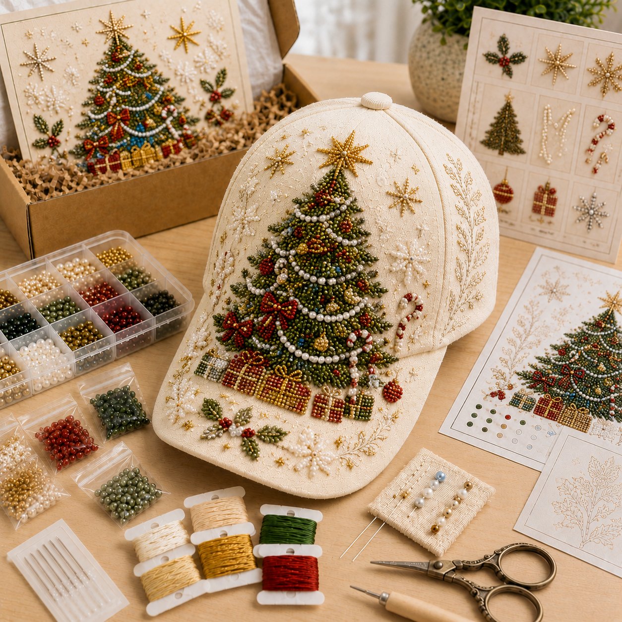 🔥LAST DAY 50% OFF - 🎅🎁 Premium Christmas Beaded Hat DIY Kit🪡✨