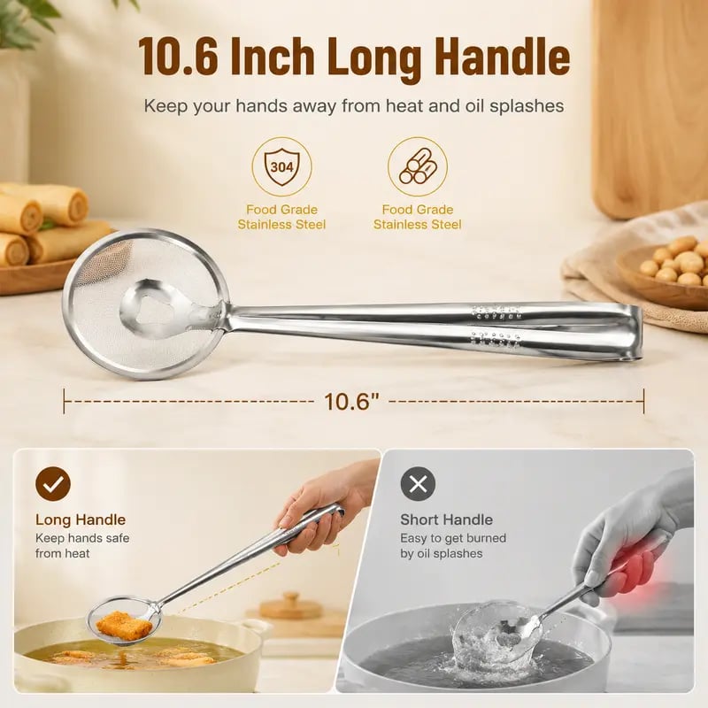 2-in-1 Stainless Steel Frying Filter Tongs – Clip, Drain & Serve Easily