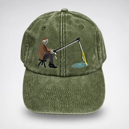 🔥 Last Day 50% OFF-🎣🧢 Catch of the Day Interactive Fishing Cap – Vintage Washed Moving Fish Hat