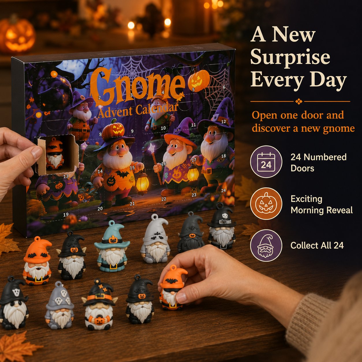 🔥LAST DAY 50% OFF - 🎃24 Days of Halloween Gnome Surprise Figures Advent Calendar Box