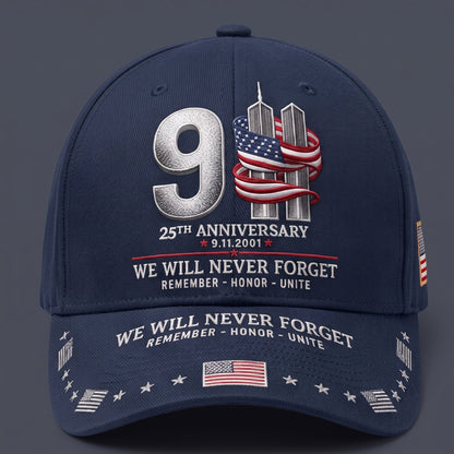 🔥LAST DAY 50% OFF - 9/11 25th Anniversary We Will Never Forget Embroidered Memorial Baseball Cap