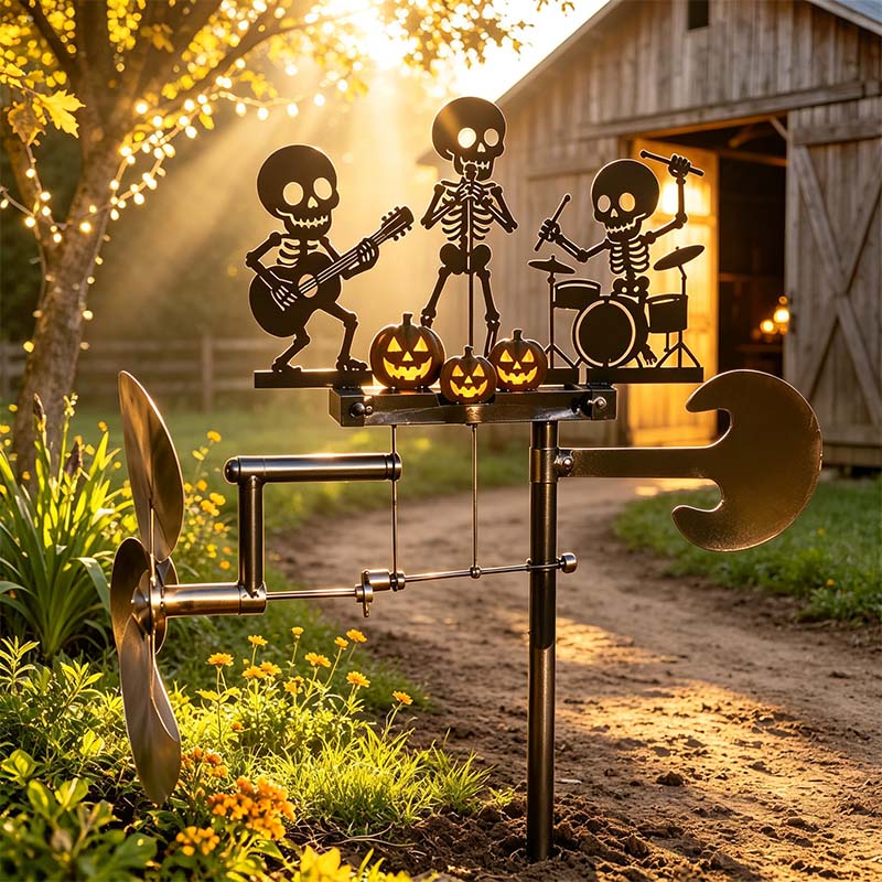 🔥HOT SALE 50% OFF💀🎃Halloween Skeleton Metal Drummer Kinetic Wind Spinner