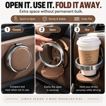 🚗 Universal Foldable Car Cup Holder – Space-Saving Drink & Phone Holder