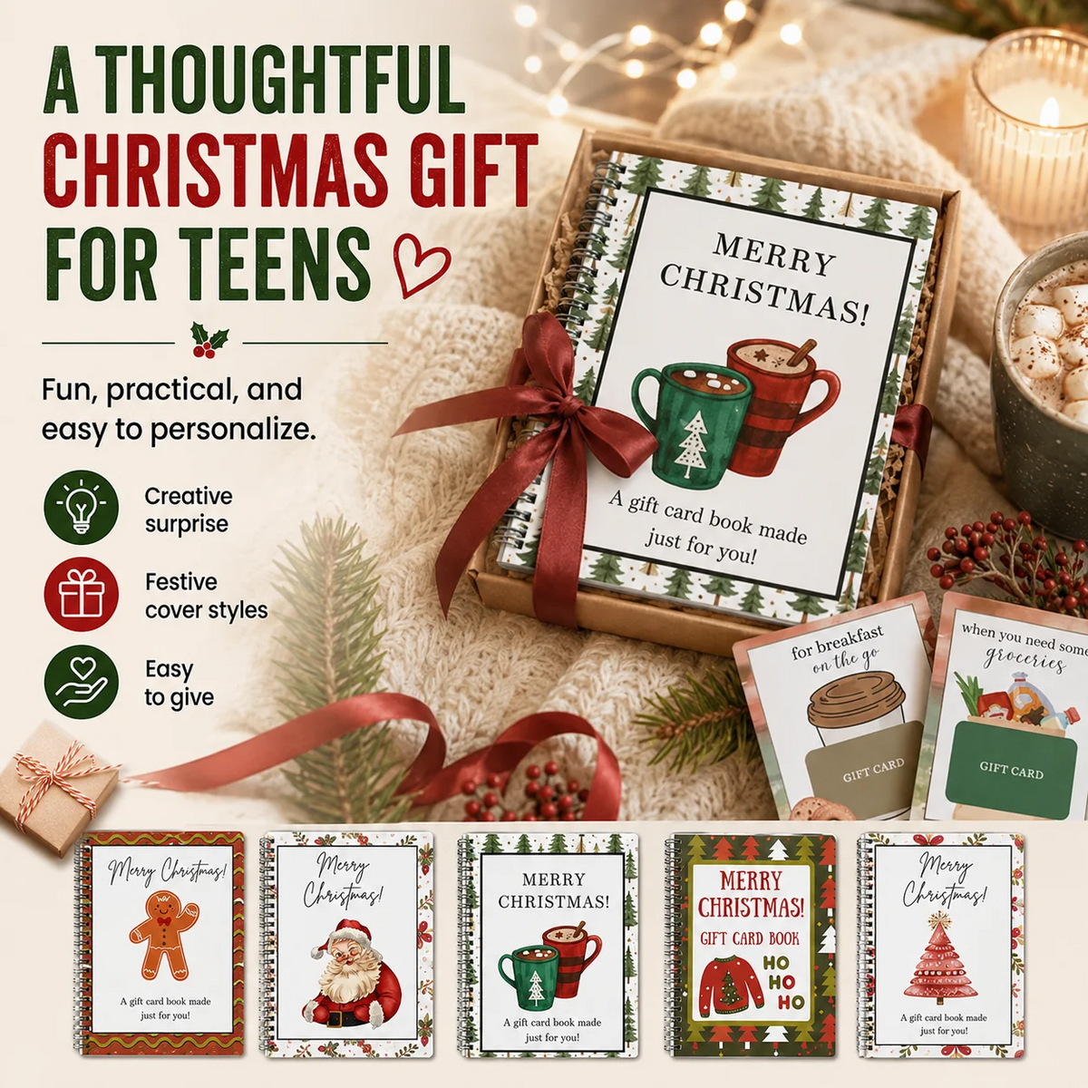 🎄📚Christmas Gift Card Book - 🎁Surprises On Every Page📚Hardcover & Durability Line
