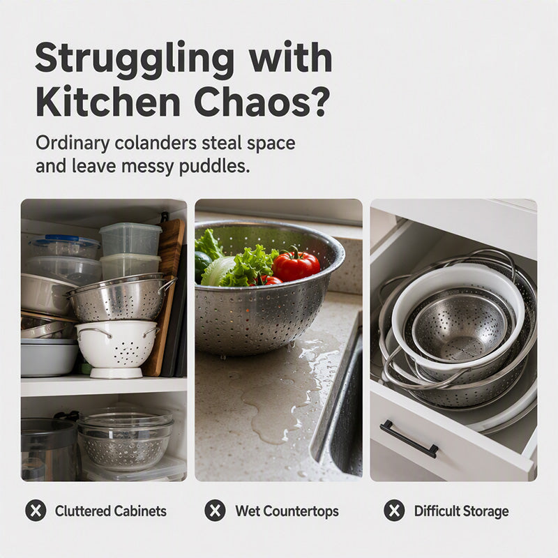 Collapsible Colanders 3-Pack Sturdy Kitchen Strainer Set
