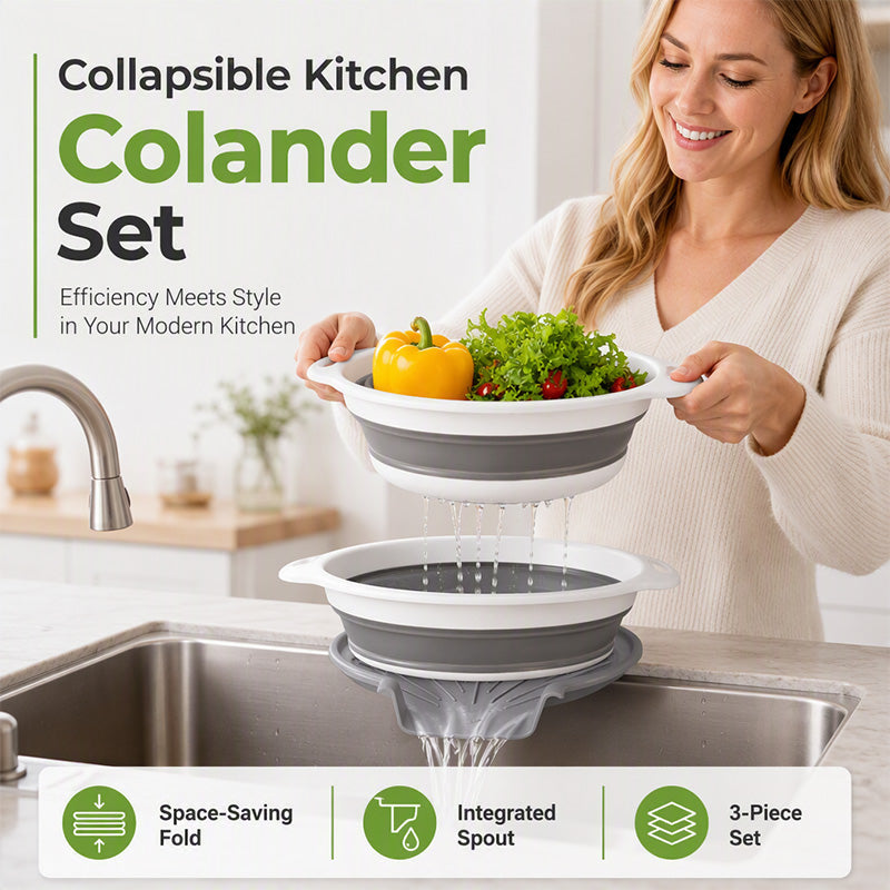 Collapsible Colanders 3-Pack Sturdy Kitchen Strainer Set